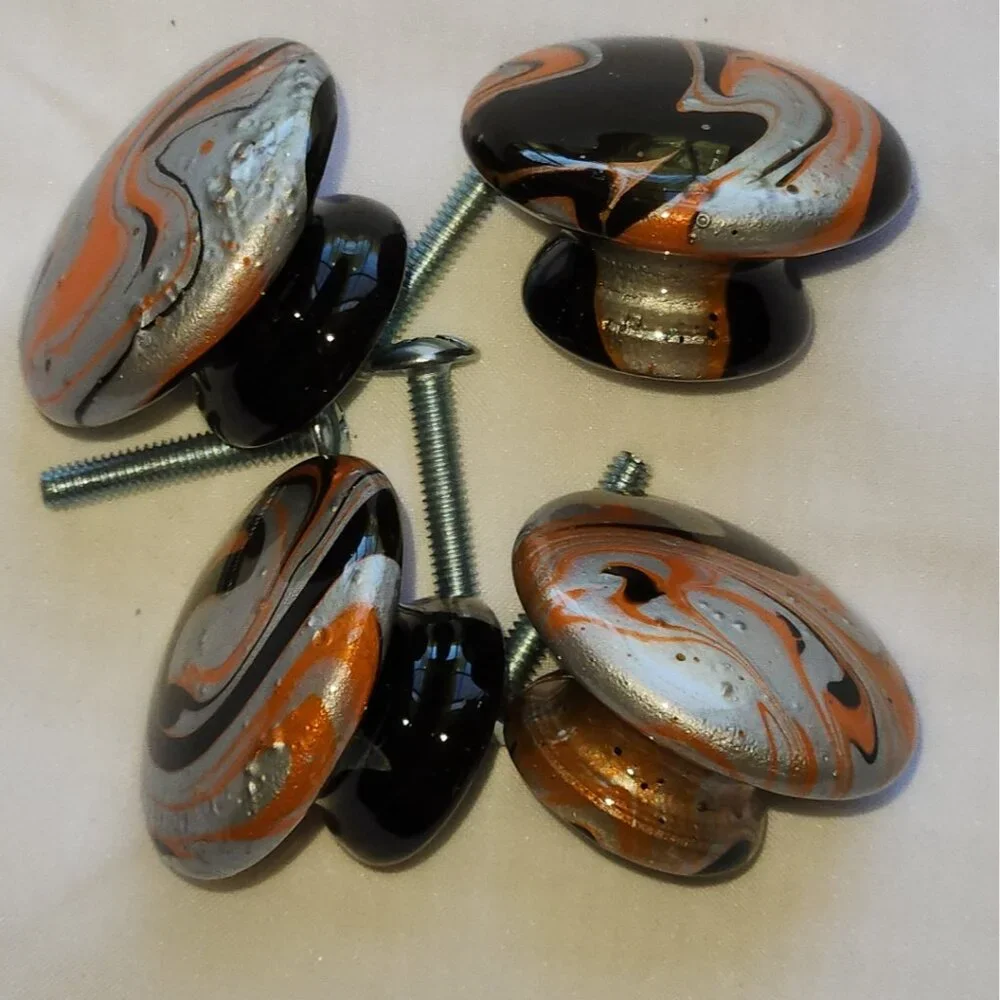 Hand Crafted Painted Cabinet Door Knobs Resin Abstract Kitchen Bathroom Dresser